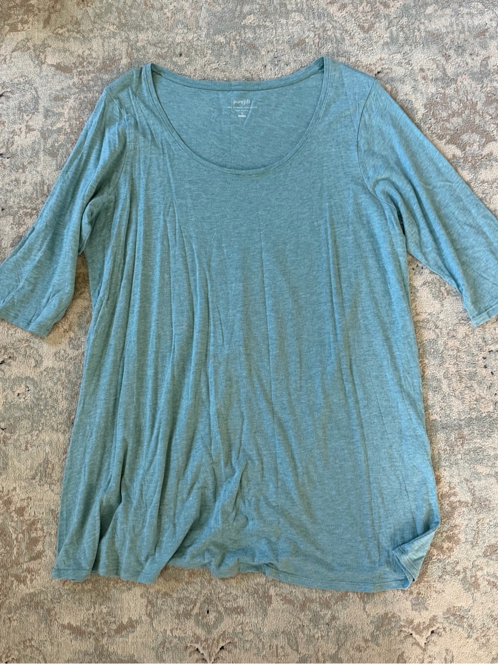 J.Jill 1x Lightweight Scoop Neck Quarter Sleeve Tunic Top — Teal